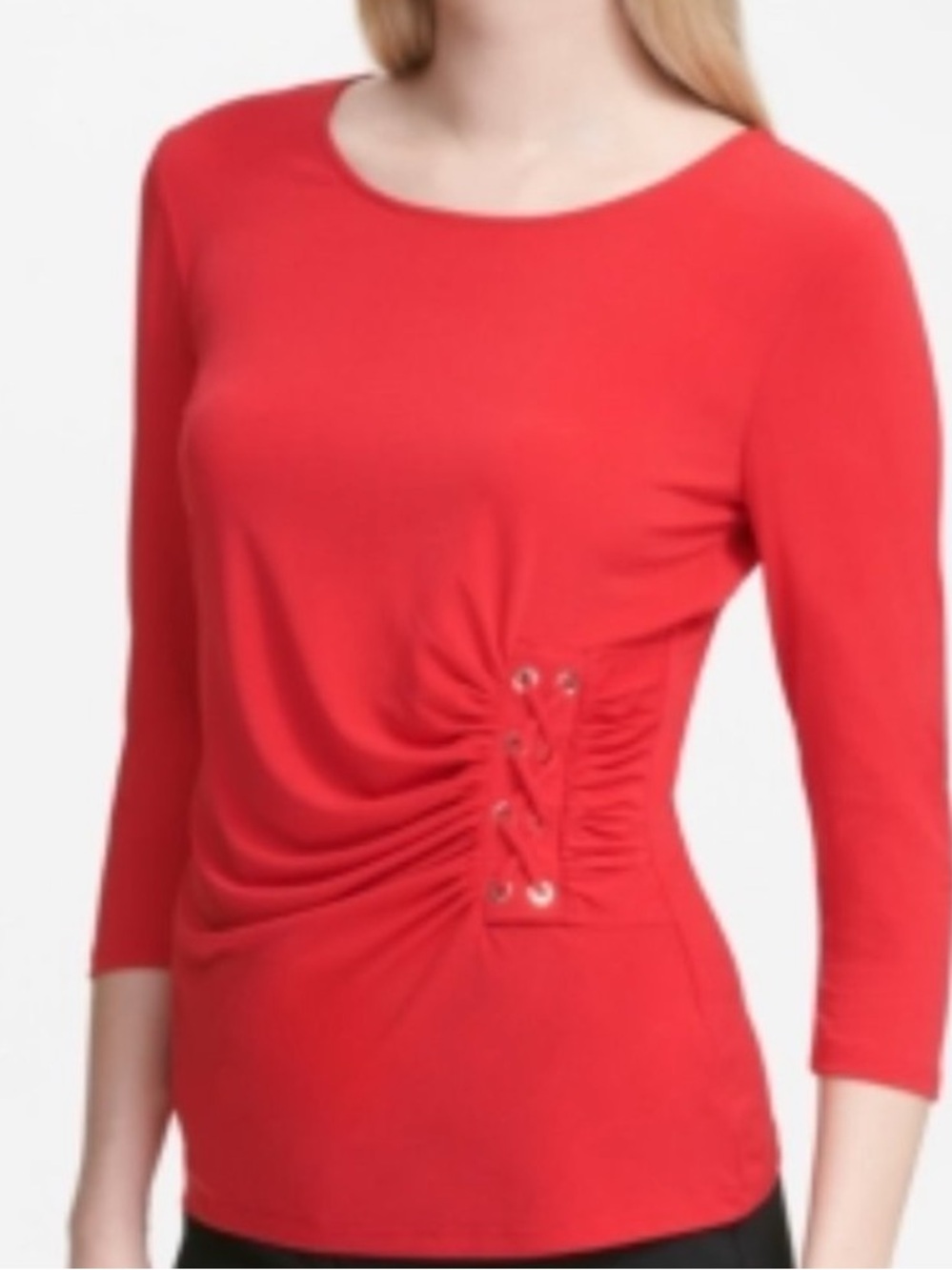 Calvin Klein bold red lace up side jersey top blouse size XL